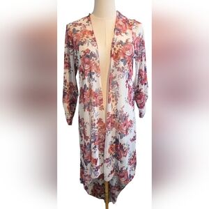 NY Invasion Floral Open Front Sheer Cardigan